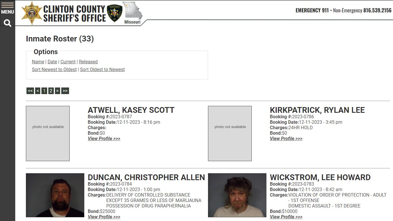 Inmate Roster - Clinton County Sheriff's Office | Missouri